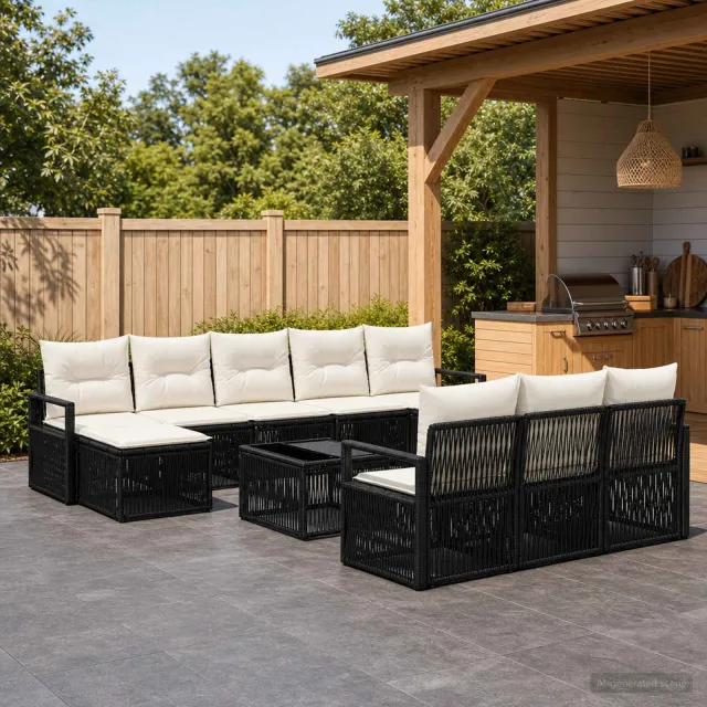 vidaXL Tuinbankenset 11 st Zwart poly rattan, foto 2