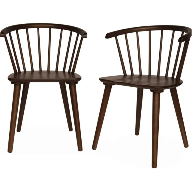 sweeek Set van 2 houten en multiplex spijlenstoelen, paula, l 53 x d 47,5 x h 76cm donker hout