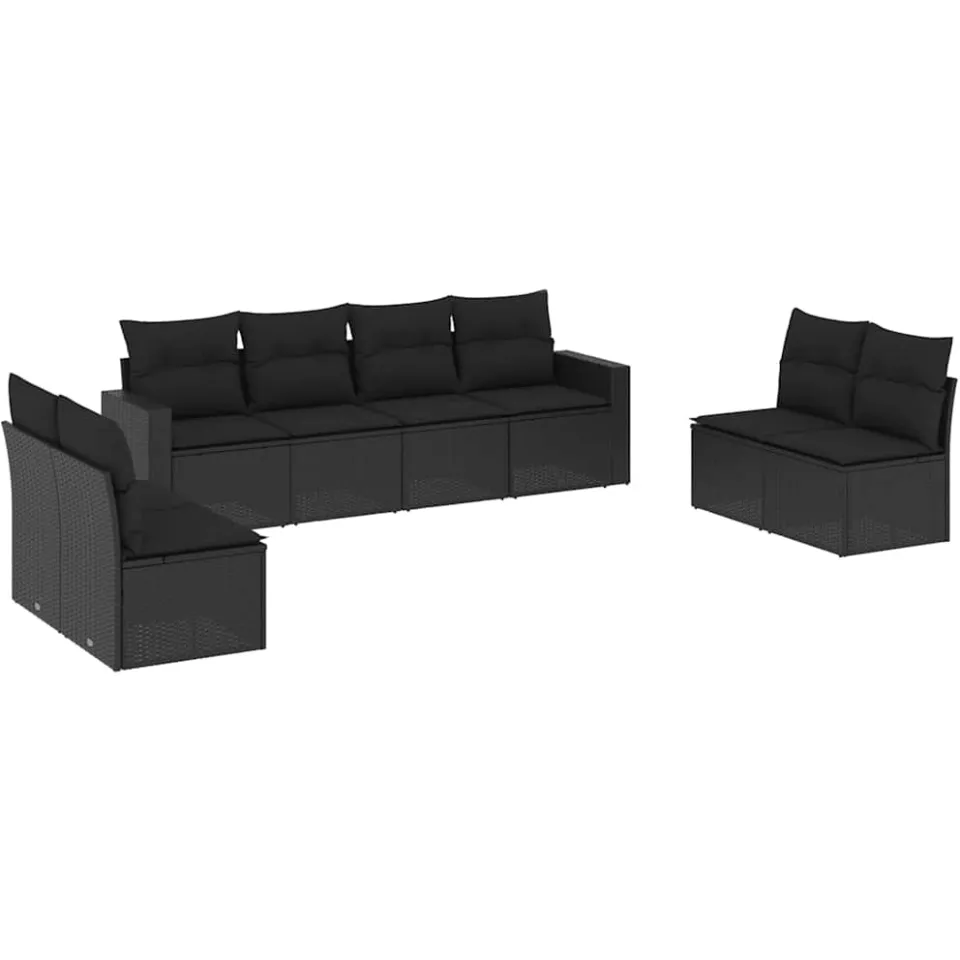 vidaXL 8-delige Loungeset met kussens poly rattan zwart, foto 3