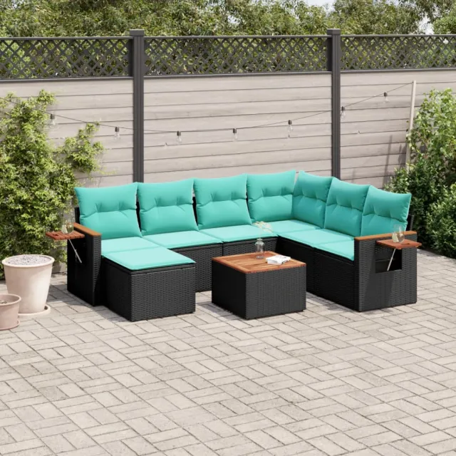 vidaXL 8-delige Loungeset met kussens poly rattan zwart, foto 2