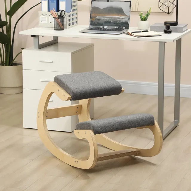 MEUNIQ ergonomische kniestoel schommelend 54,5 x 85 x 54 cm zonder armleuningen voor home office en meditatie, bureaustoel alternatief met grijze zitting Grijs