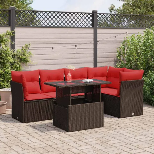 vidaXL 6-delige Loungeset met kussens poly rattan acacia bruin, foto 2