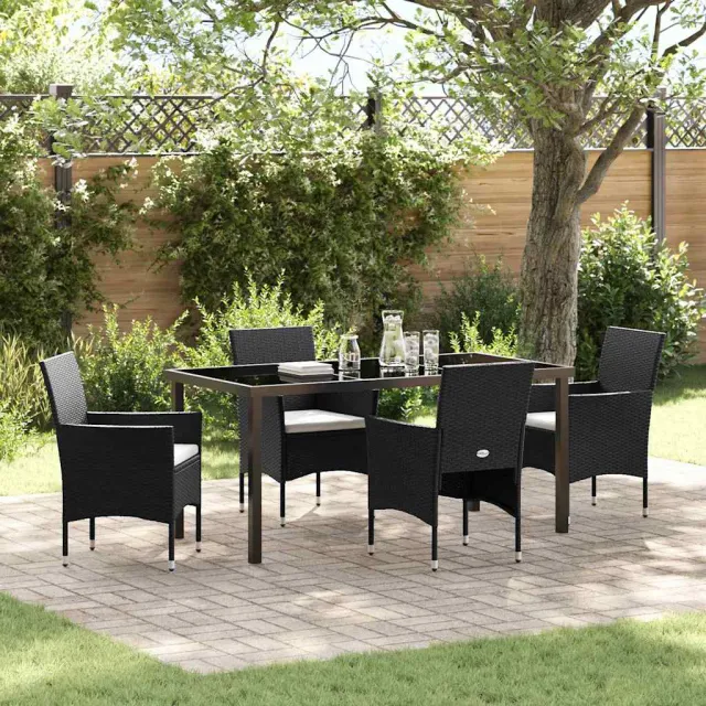 vidaXL Tuin eettafelset 5 st Zwart poly rattan