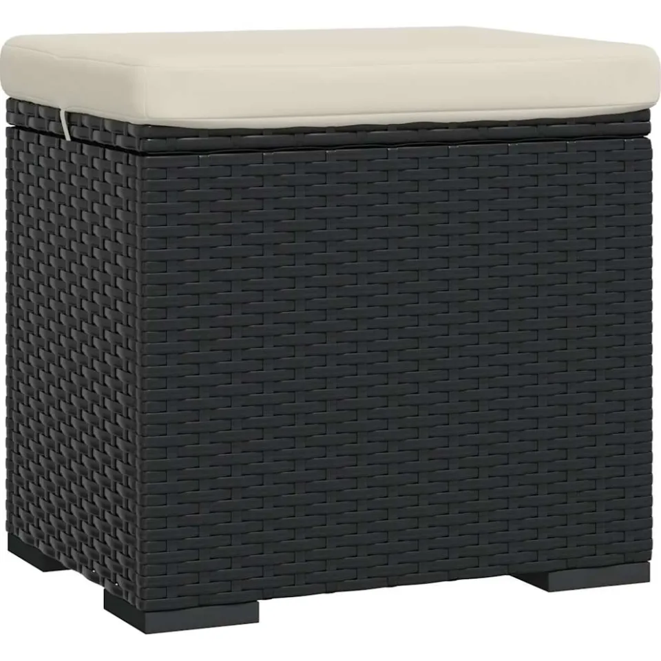 vidaXL Hocker met kussen 40x30x40 cm poly rattan zwart