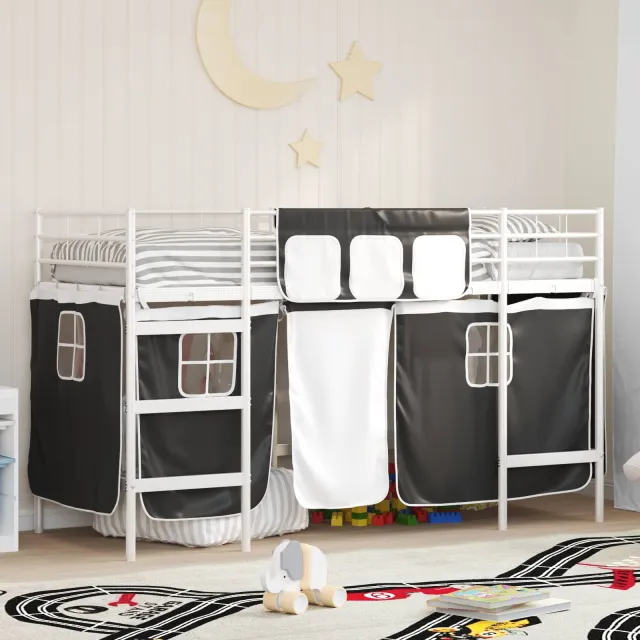 vidaXL Bunkbed voor kinderen met gordijnen Wit en zwart 90 x 190 cm