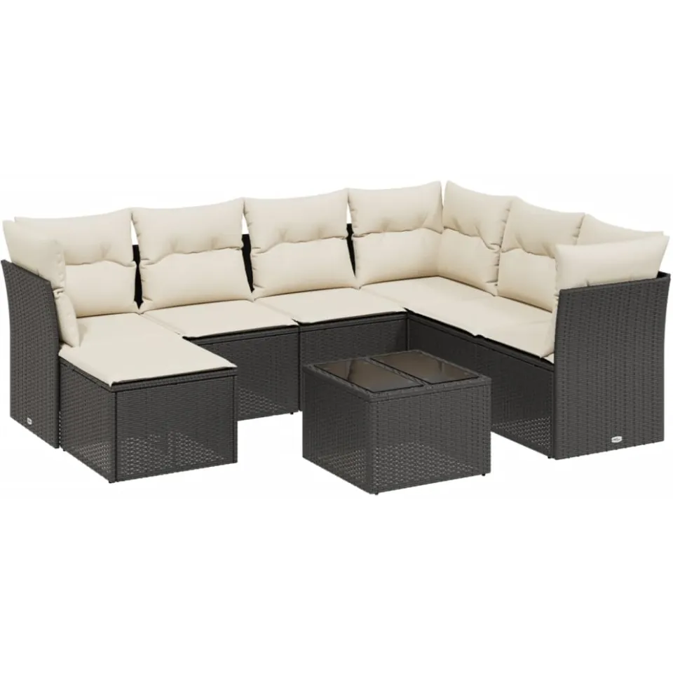 vidaXL 8-delige Loungeset met kussens poly rattan zwart