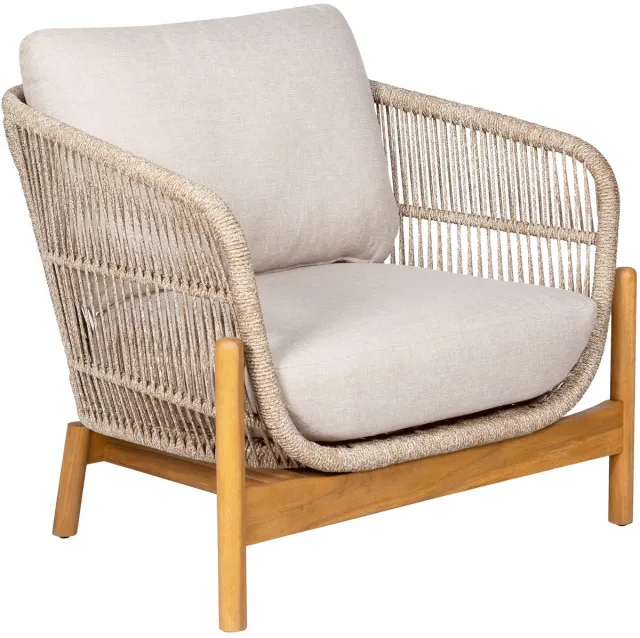 House Nordic Fauteuil Bruin/Beige - Acaciahout & Textiel - 78,5x86x72 cm - Fauteuil Terracina - House Nordic