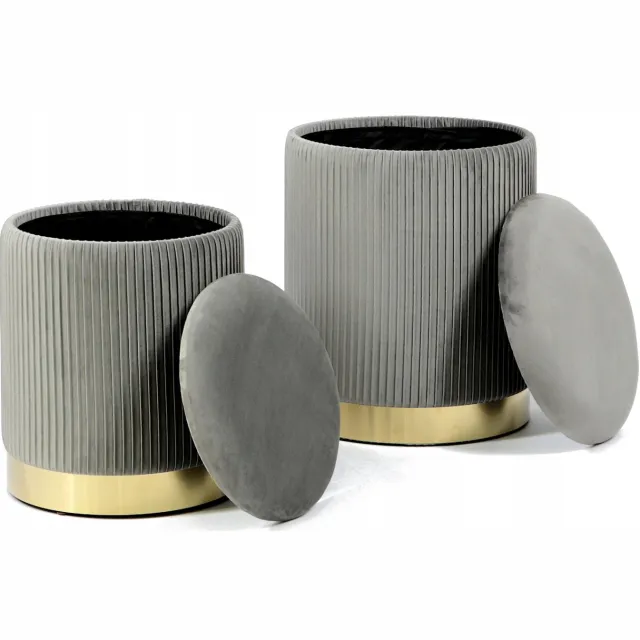 Messa Home Glamour grijze ronde poef met opbergruimte, set van 2 Grijs