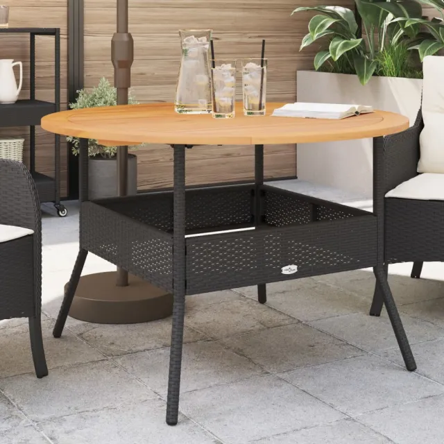 vidaXL Tuintafel met acaciahouten blad Ø110x71 cm poly rattan zwart, foto 2