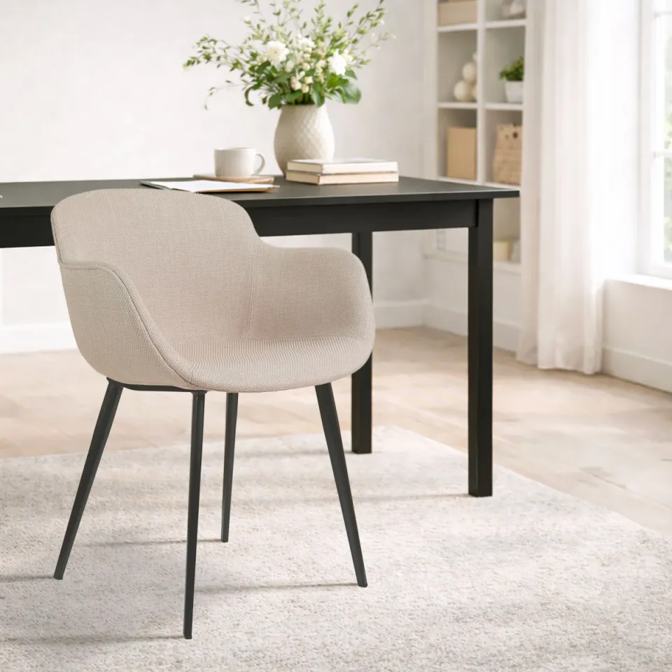 Nolon Elma eetkamerstoel beige met armleuning, foto 2