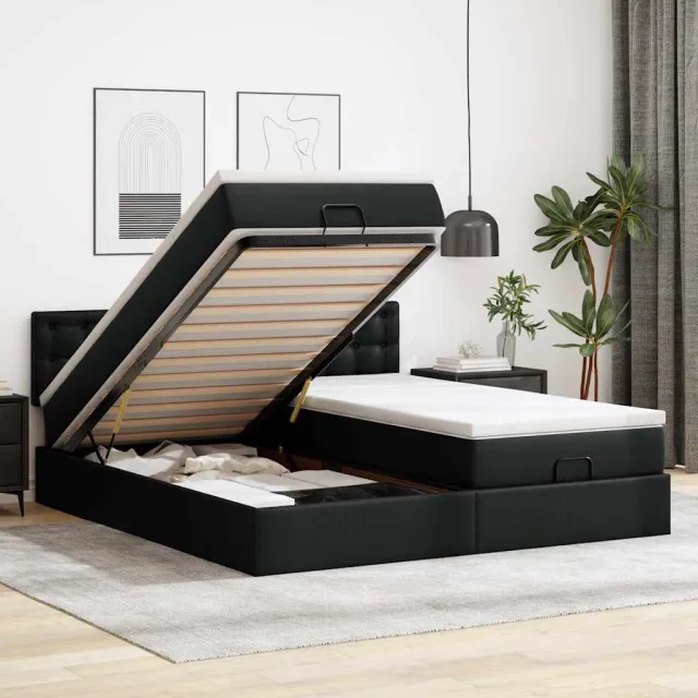 vidaXL Ottoman bed met matrassen 180x200cm kunstleer zwart