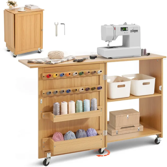 Vevor Opvouwbare Naaitafel Naaikast Naaimachinetafel Oprolbaar Houtkleur Diy Natuurlijke houtkleur