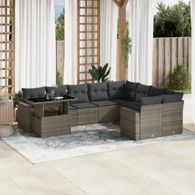 vidaXL 10-delige Loungeset met kussens poly rattan beige, foto 2