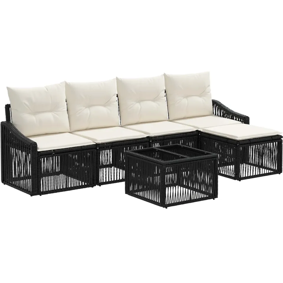vidaXL Tuinbankenset 6 st 5-zits Zwart poly rattan, foto 3