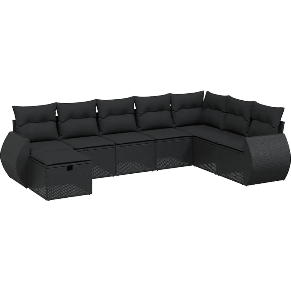 vidaXL 8-delige Loungeset met kussens poly rattan zwart, foto 3