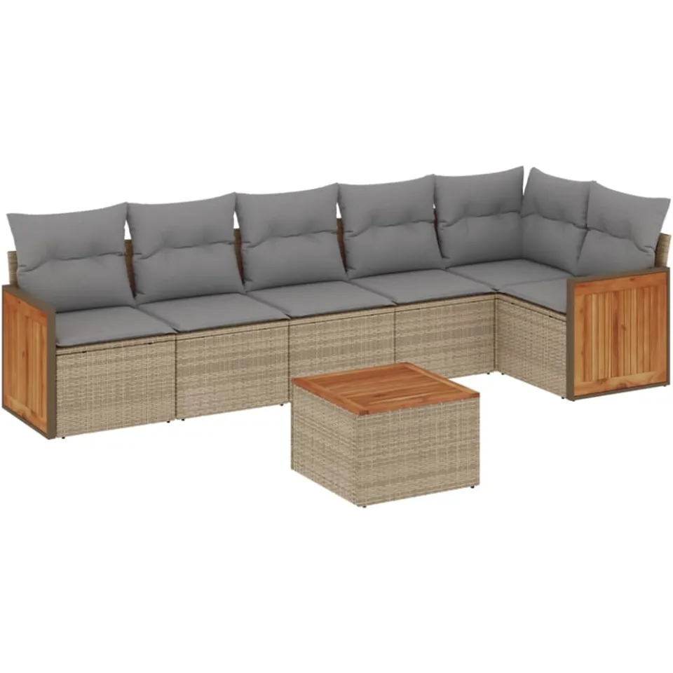 vidaXL 7-delige Loungeset met kussens poly rattan beige