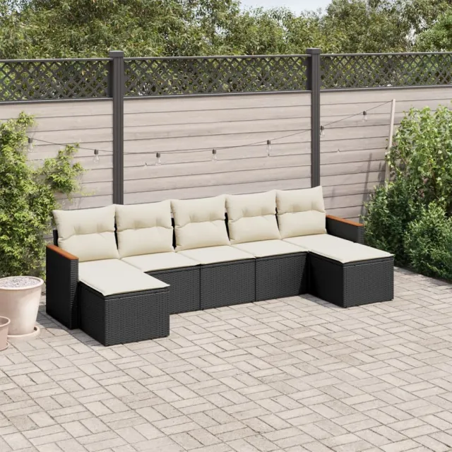 vidaXL 7-delige Loungeset met kussens poly rattan zwart, foto 2