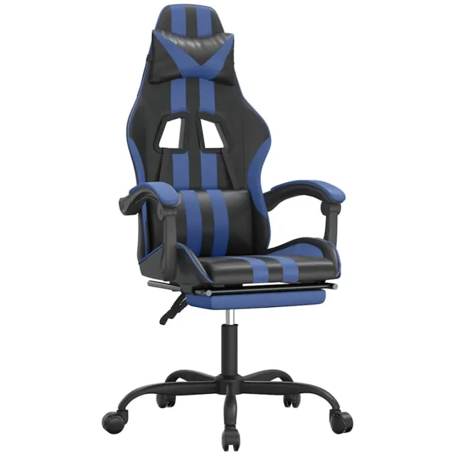 vidaXL Gamestoel - draaibaar - met - voetensteun - kunstleer - zwart - en - blauw zwart en blauw