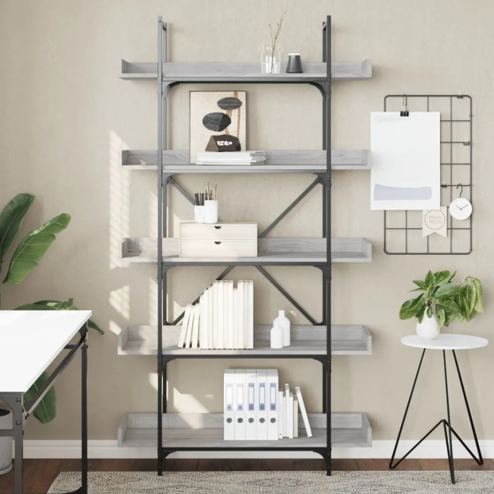 vidaXL Boekenkast 5-laags 100x33x180,5 cm bewerkt hout grijs sonoma, foto 2