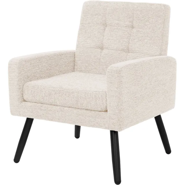 ml-design Fauteuil 66.5x80x63.5 cm beige, moderne loungestoel serie, comfortabele relaxstoel met armleuningen en gevlochten bekleding, robuust stalen frame met een draagvermogen tot 150 kg, luxe en stijlvolle stoffen loungestoel voor uw woonkamer