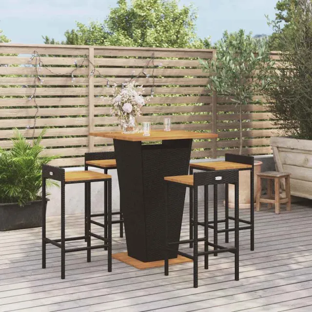 vidaXL 5-delige Tuinbarset poly rattan en massief acaciahout zwart, foto 2