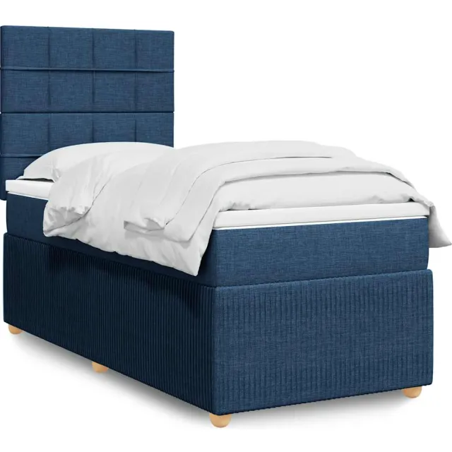 vidaXL Boxspring met matras stof blauw 80x200 cm