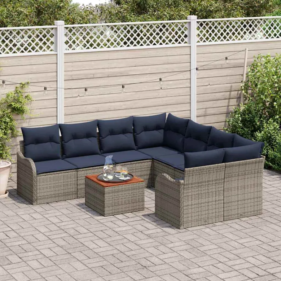 vidaXL Tuinbankenset 9 st Grijs poly rattan, foto 3