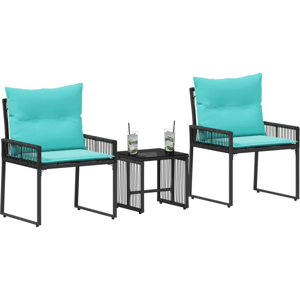 vidaXL Buitenmeubelset 7 st Zwart en Turquoise poly rattan