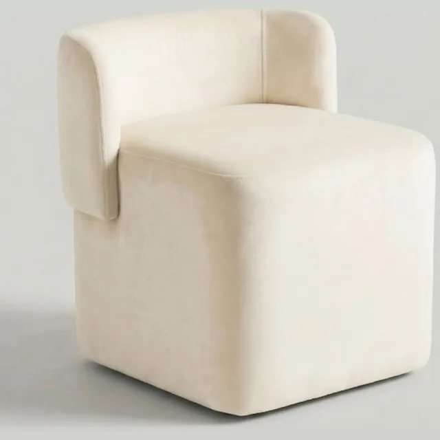 Fauteuil - Velvet Poef met korte Rugleuning - 45x50x60 cm Fauteuil - Fluweelzacht Crèmekleur