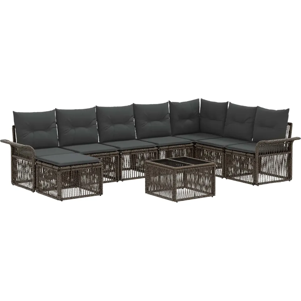 vidaXL Tuinbankenset 9 st 8-zits Grijs poly rattan, foto 3