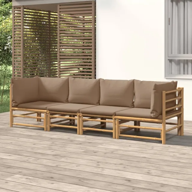 vidaXL 4-delige Loungeset met kussens bamboe taupe, foto 2
