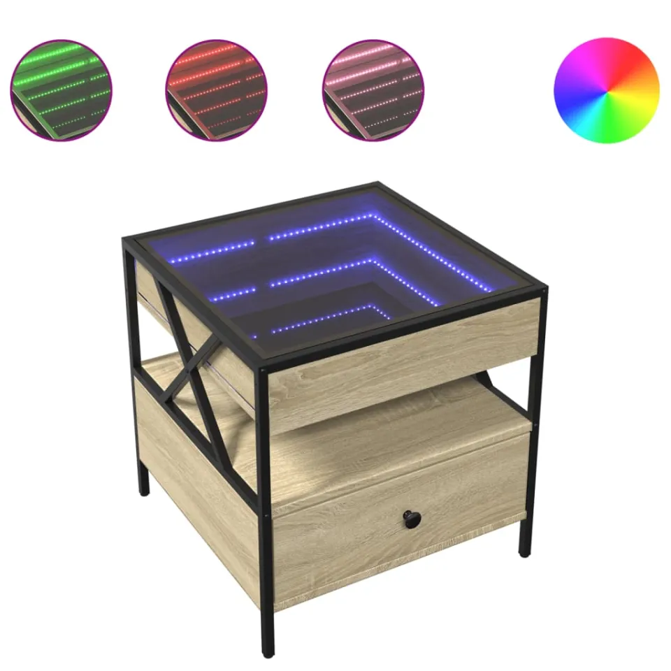 vidaXL Salontafel met Infinity LED 50x50x51 cm sonoma eikenkleurig, foto 4