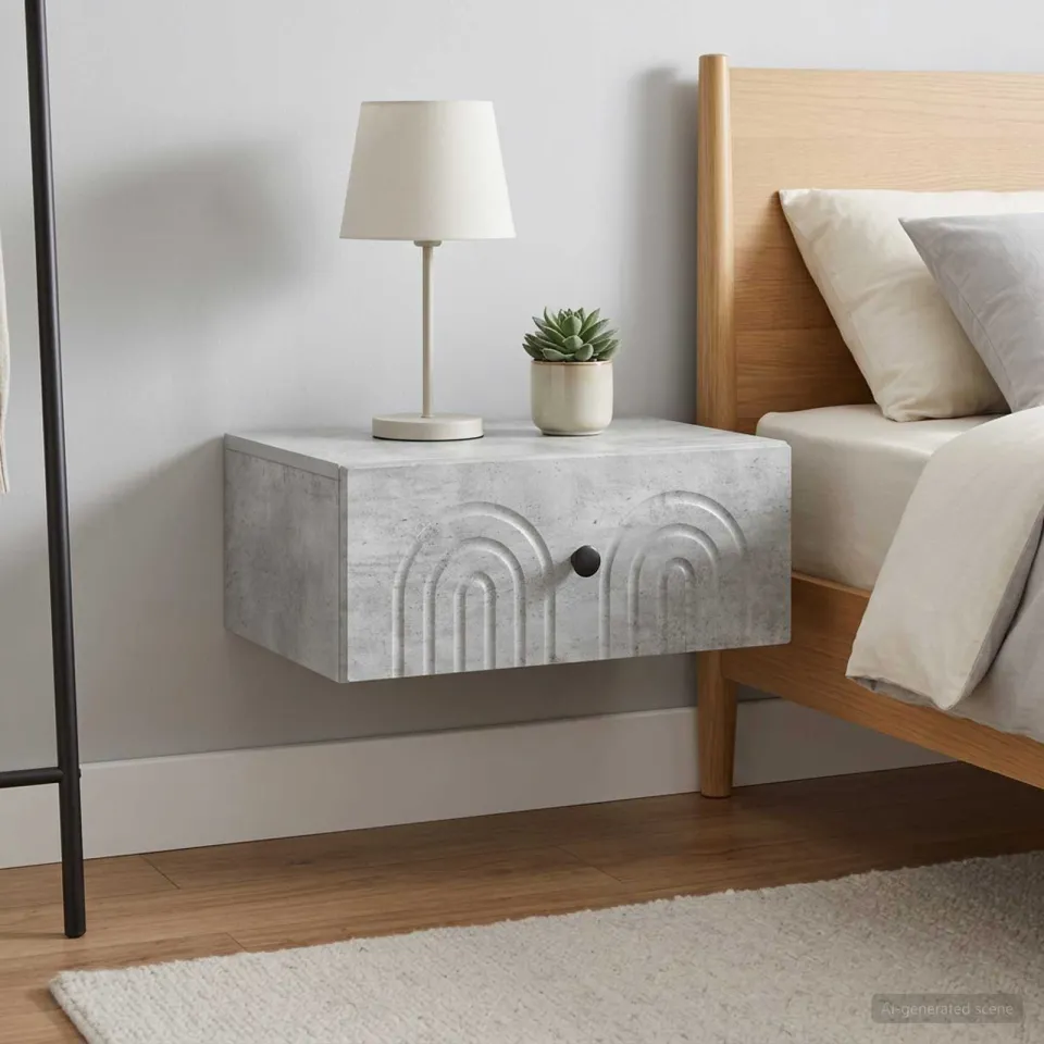 vidaXL Wandbeugel Bedkast 2 st Betongrijs 49 x 34,5 x 20 cm grijs, foto 4