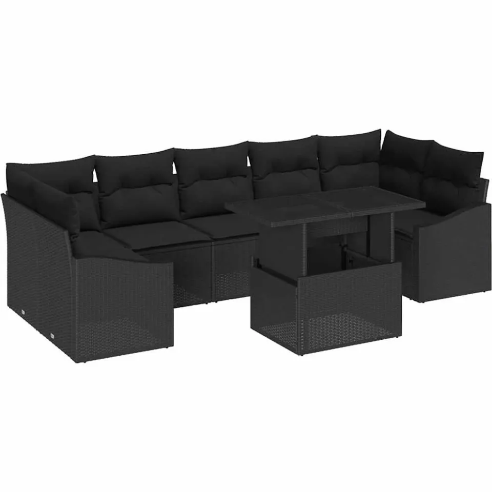 vidaXL Tuin Sofa Set 8 st Zwart poly rattan Grijs