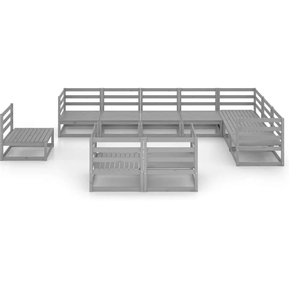 vidaXL 10-delige Loungeset massief grenenhout grijs