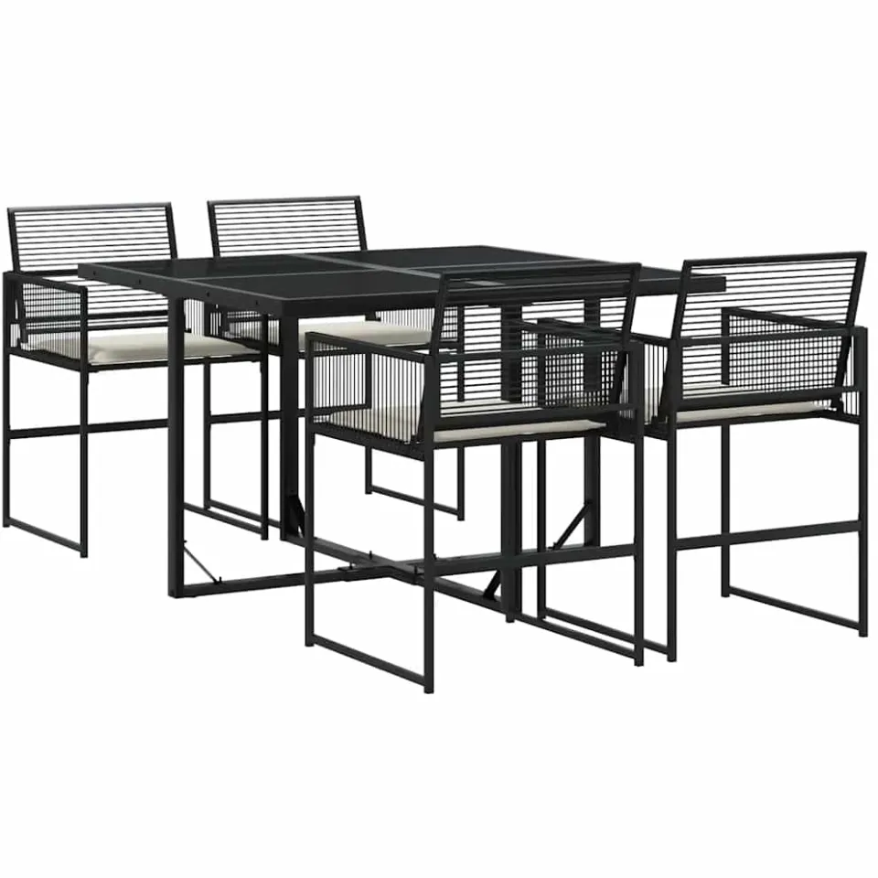 vidaXL 5-delige Tuinset met kussens poly rattan zwart