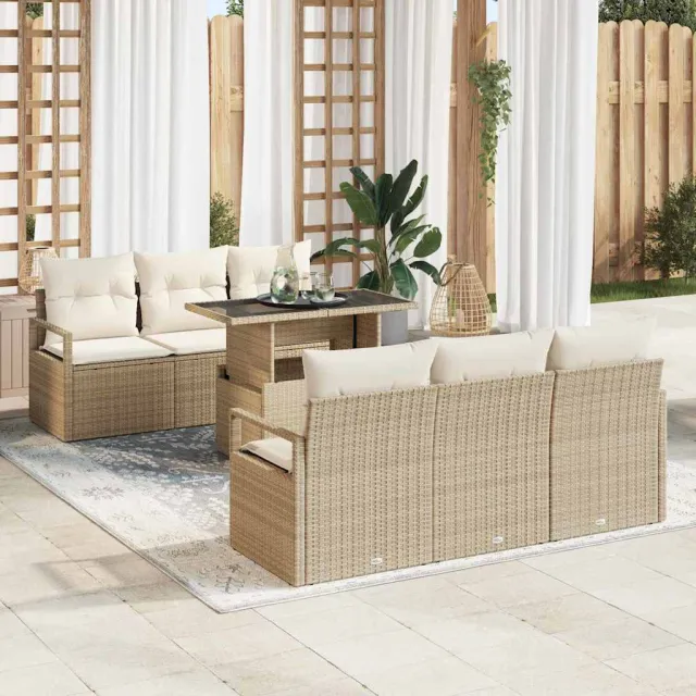 vidaXL Tuin Sofa Set 7 st Beige poly rattan, foto 2