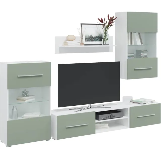 vidaXL 5-delige Tv-meubels met LED-verlichting bewerkt hout olijfgroen