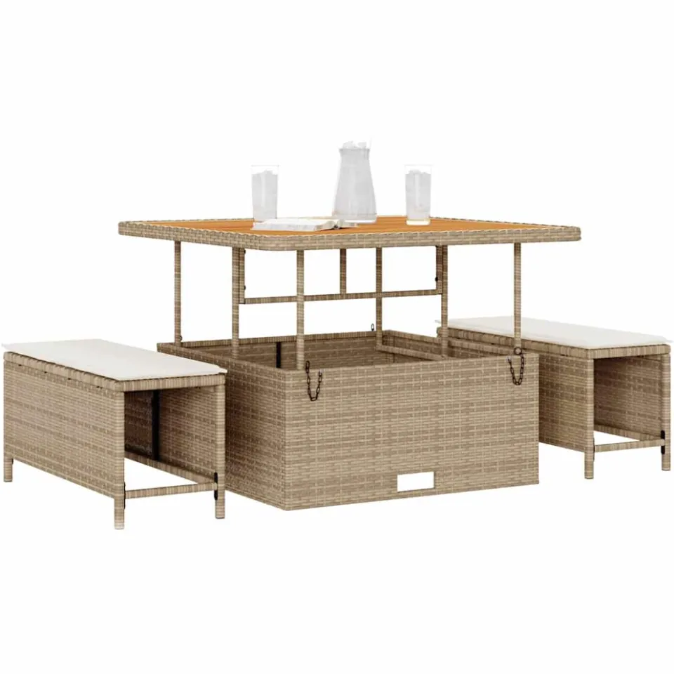 vidaXL Tuin eettafelset 3 st Beige poly rattan