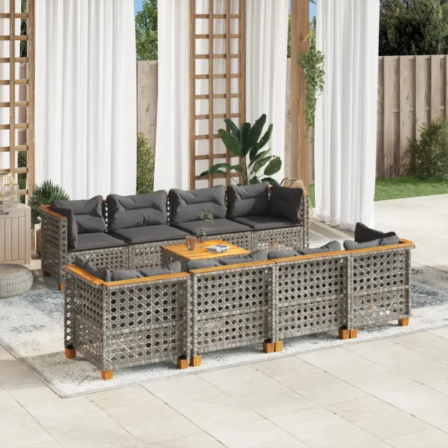 vidaXL 9-delige Loungeset met kussens poly rattan grijs, foto 2