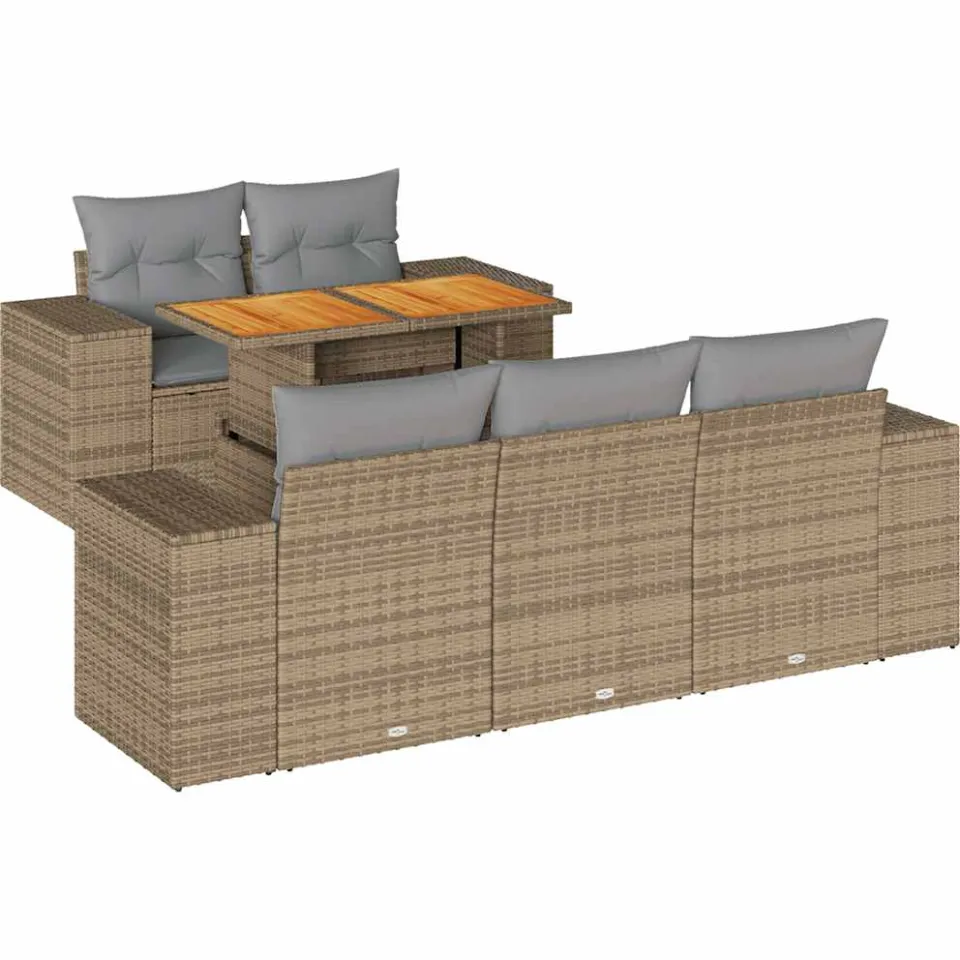 vidaXL 6-delige Loungeset met kussens poly rattan beige, foto 3