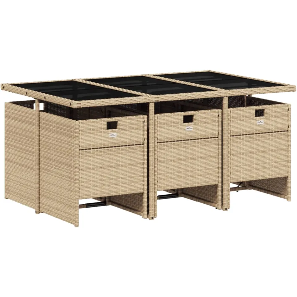 vidaXL 7-delige Tuinset met kussens poly rattan gemengd beige