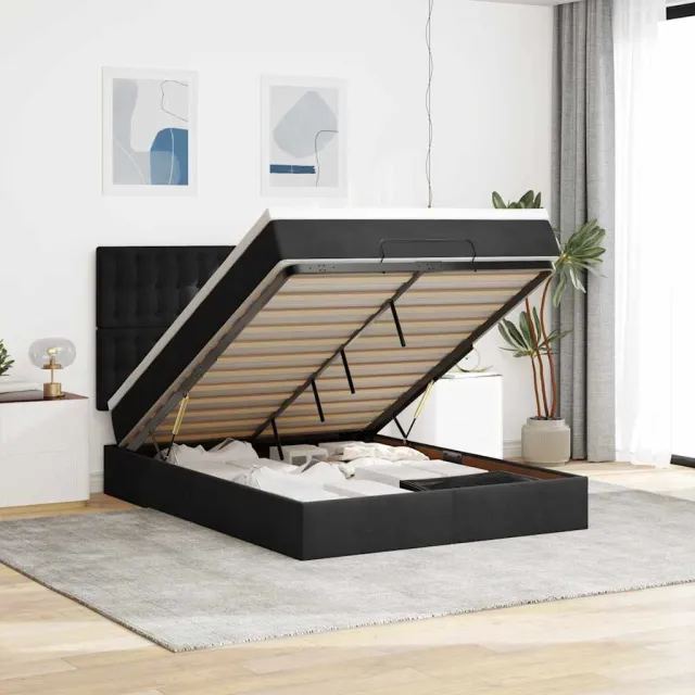 vidaXL Ottoman bed met matrassen en LED's 140x190cm fluweel zwart
