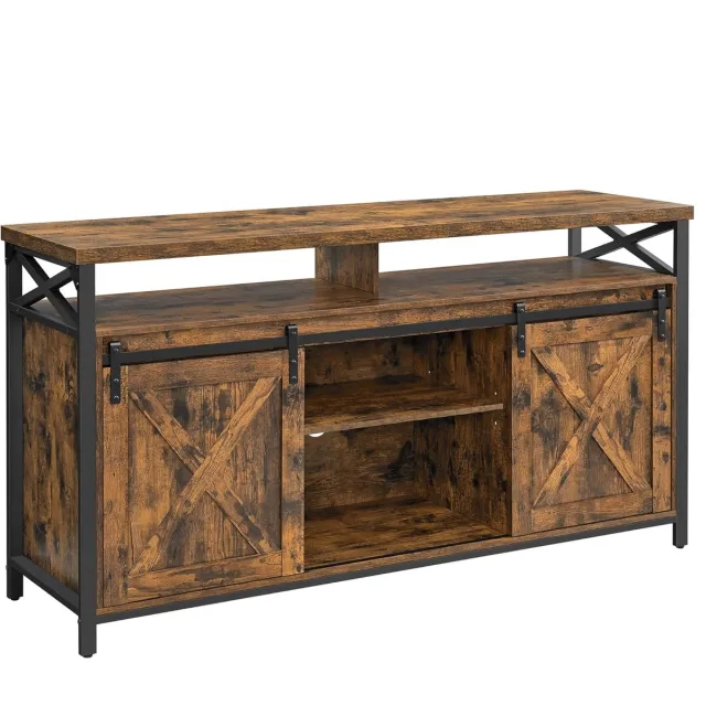 Vasagle TV Meubel - TV-meubel Lowboard - Verstelbare Planken - Rustieke Deur - Metalen Frame Vintagebruin-Zwart