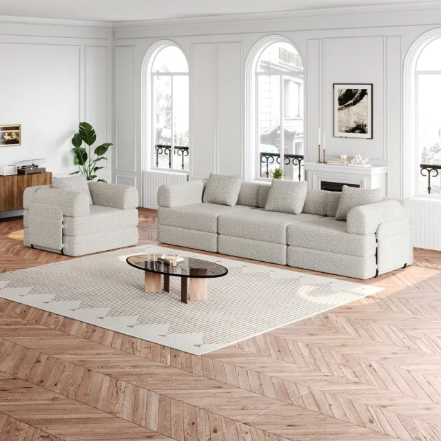 DESMIU Slaapbank 183,8 bij 91,4 bij 69,8 cm - 2-in-1 Met Opbergvak in Armleuning en Metalen Frames - Woonkamer - Chenille Khaki