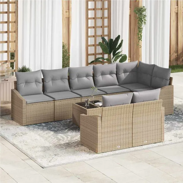 vidaXL Tuinbankenset 9 st Beige en Licht Grijs poly rattan, foto 2
