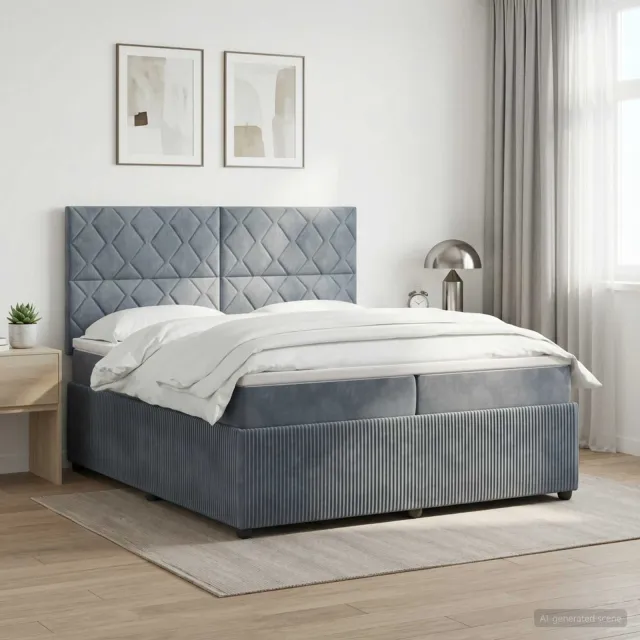 vidaXL LED Boxspring Bed met Matras Donkergrijs 200 x 200 cm Fluweel