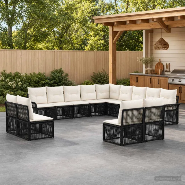 vidaXL Tuinbankenset 13 st 13-zits Zwart poly rattan, foto 2