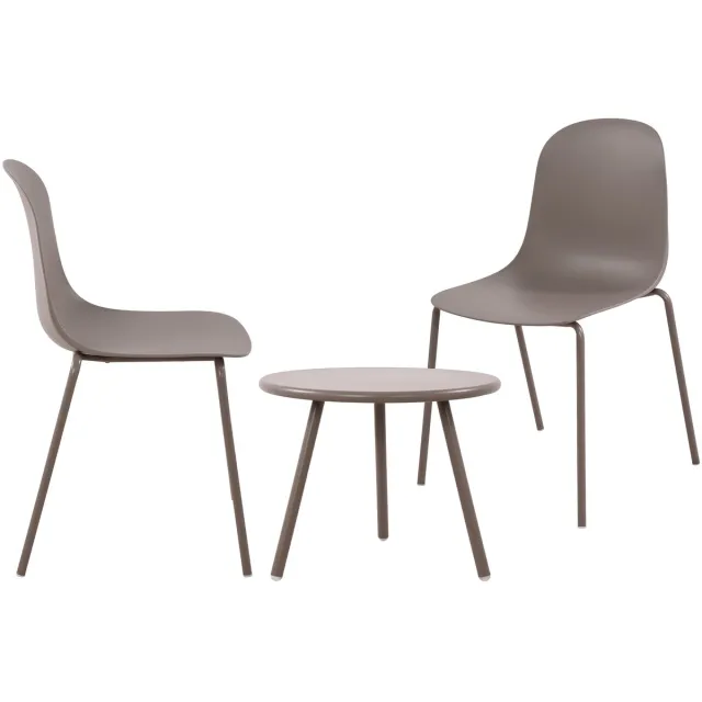 CLP Berdin tuinset - voor de tuin - loungeset - Set van tafel Berea en 2 stoelen Hardin - UV-bestendig - Tuinmeubelen - taupe