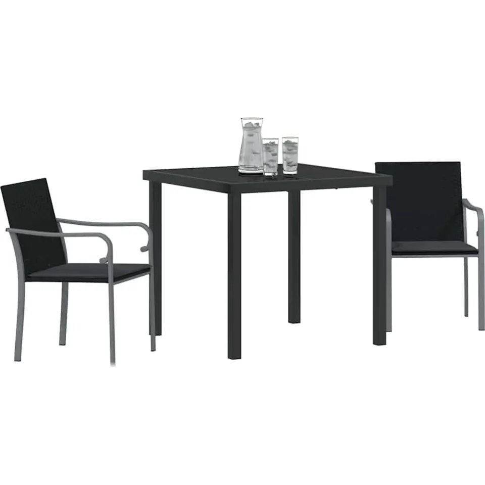 vidaXL Tuin eettafelset 3 st Zwart en Grijs PE Rattan